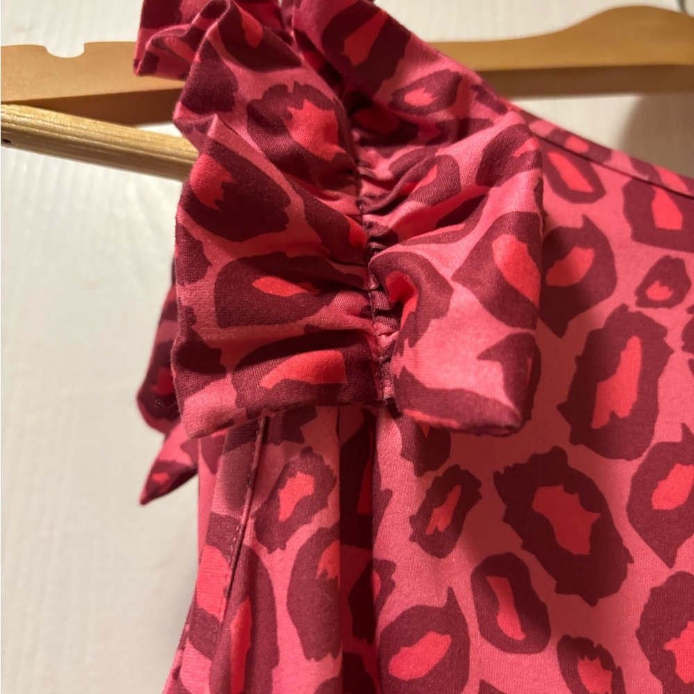 Pink Leopard Print Blouse with Subtle Gray Spots